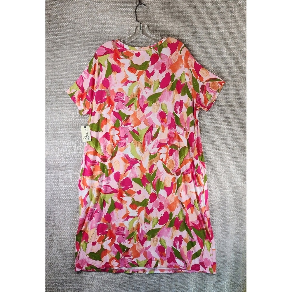 Terra & Sky Floral Knit T-Shirt Dress Womens Plus‎ 1X Short Sleeve Pink NWT - Picture 6 of 11